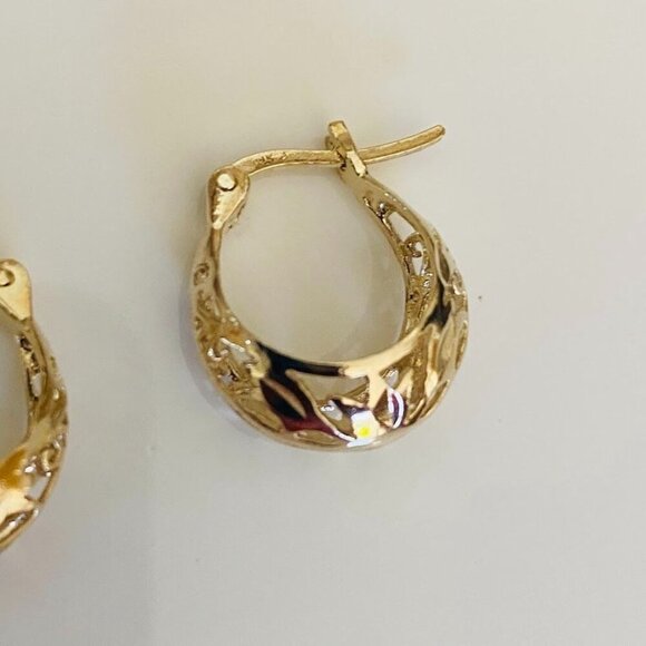 Vintage Filigree Gold Plated 925 Sterling Silver Mini Hoop Earrings - Picture 6 of 6